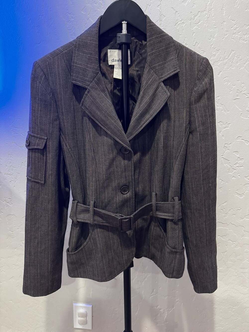 David N Women's Belted Pinstripe Blazer Jacket Size 10